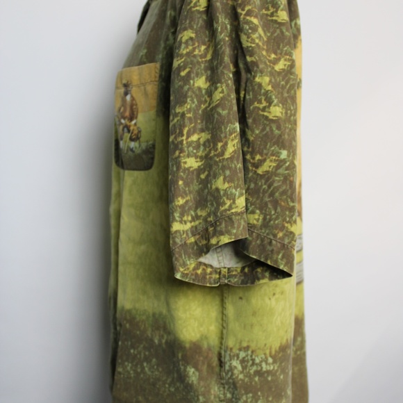 100% Silk Button Front Casual Button Down Dog - Picture 3 of 7